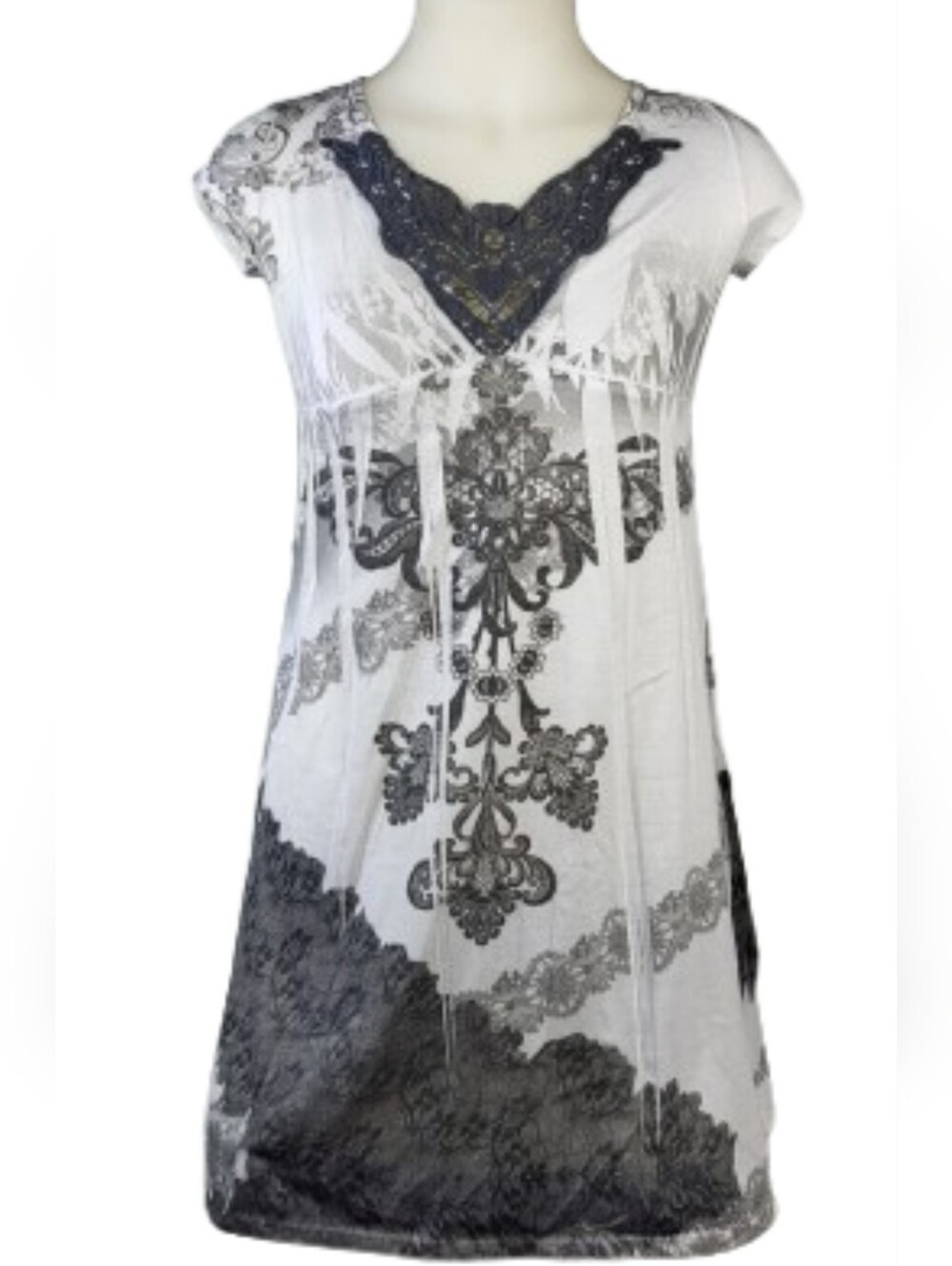Expresso White Gray Lace Mini Dress Sz Small